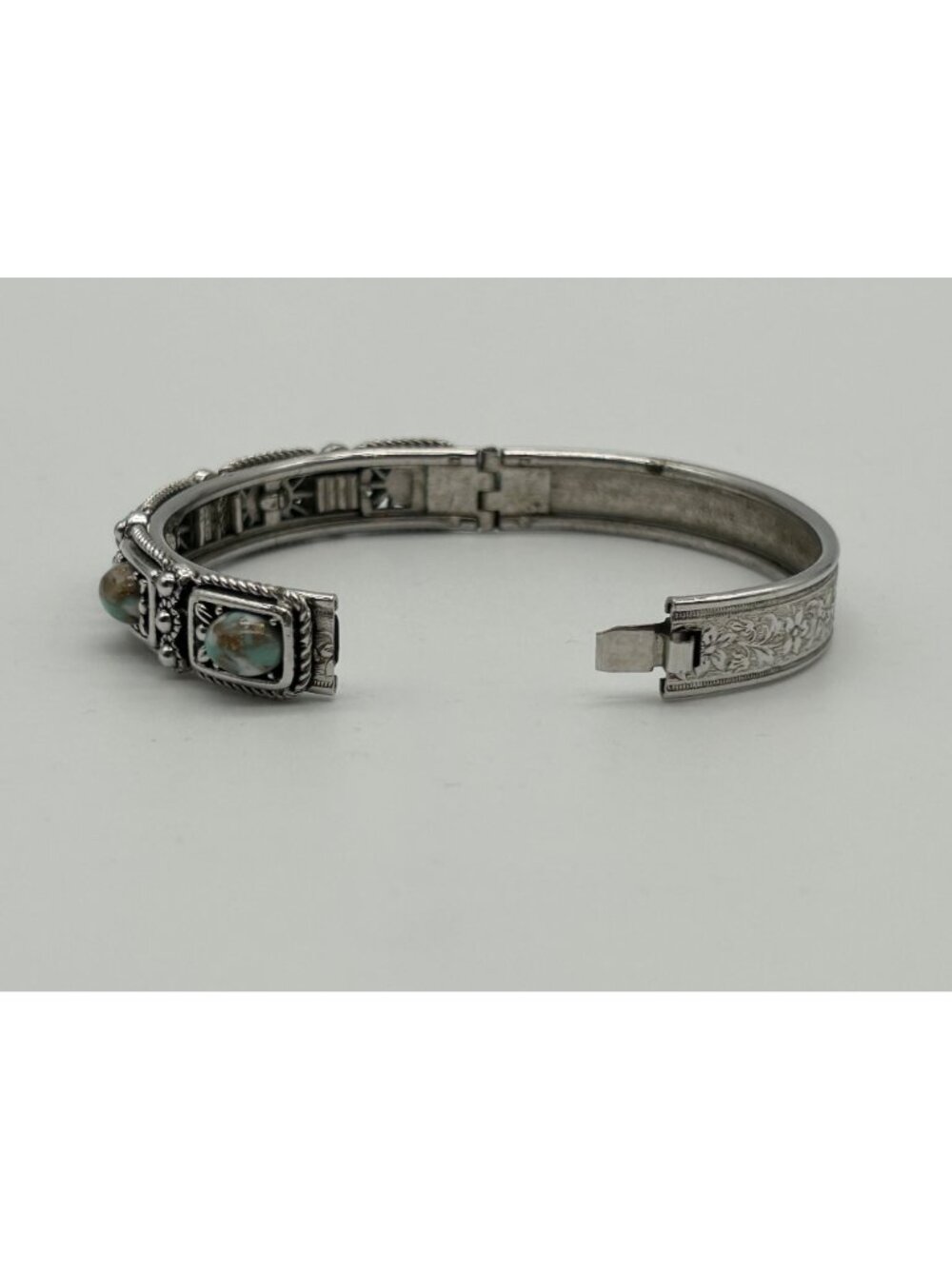 SHP Faux Turquoise Panel Link Bracelet Southwestern Silver-tone Costume Jewelry - Picture 3 of 13